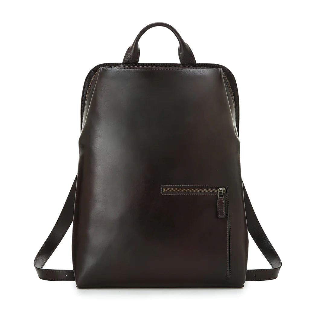 backpack leather triangle Fold toned steel hardware Black Leather Travelers Triangle Backpack